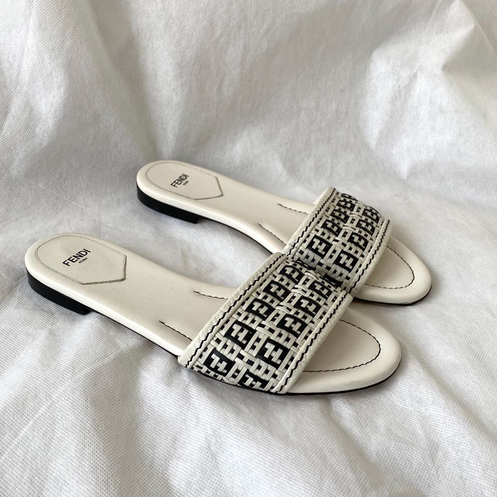 Fendi two-tone interwoven flat sandals, 39 - BOPF | Business of Preloved Fashion