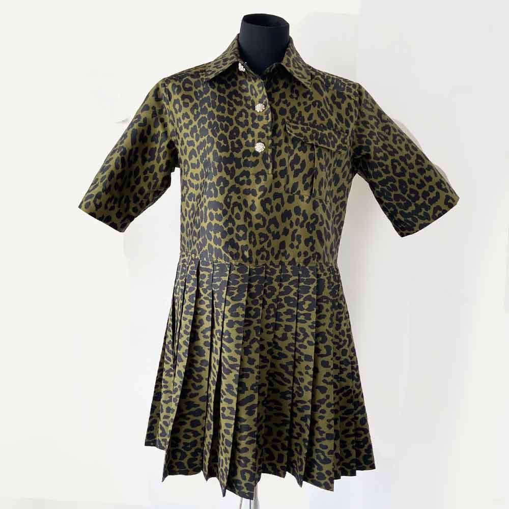 Ganni Green Leopard Print Dress, IT34 - BOPF