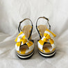 Giannico Satin Yellow and White Striped Wedge Sandals, 38 - BOPF | Business of Preloved Fashion