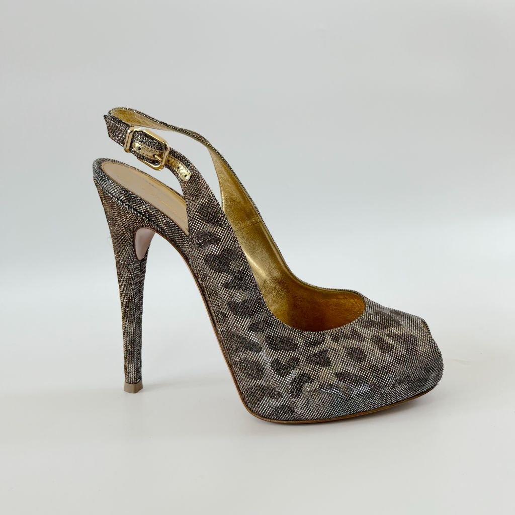Gianvito Rossi Glittery Leopard Print Platform Slingback Pumps, 37 - BOPF | Business of Preloved Fashion