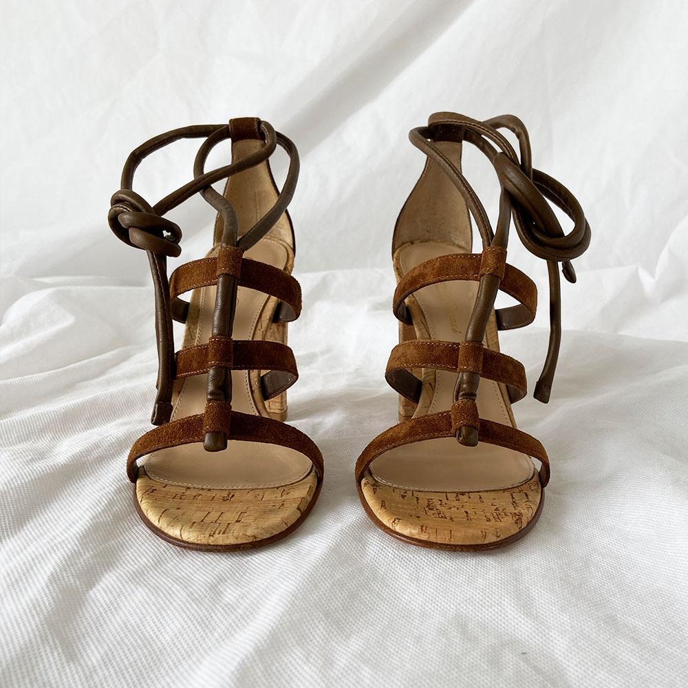 Gianvito Rossi Leather & Suede Block Cork Heel Sandals, 36.5 - BOPF | Business of Preloved Fashion