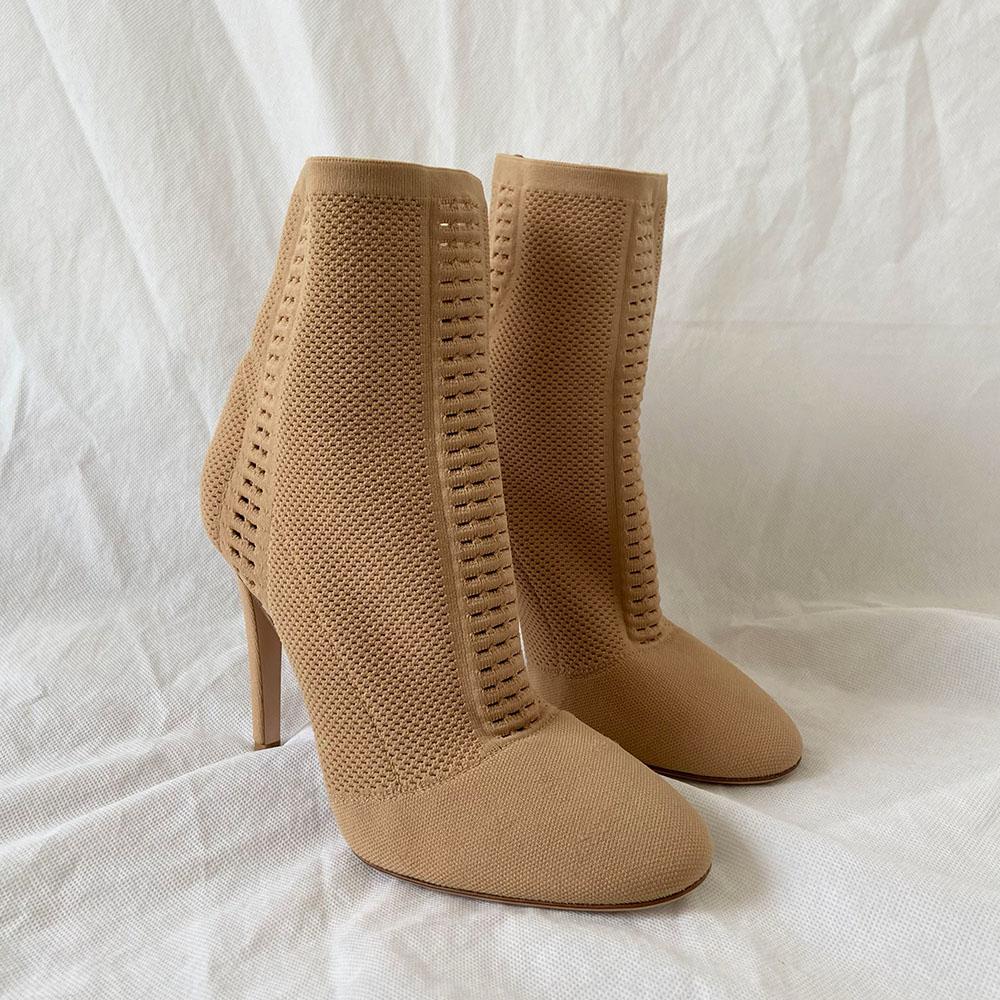 Gianvito Rossi tan knitted sock heeled boots, 38 - BOPF | Business