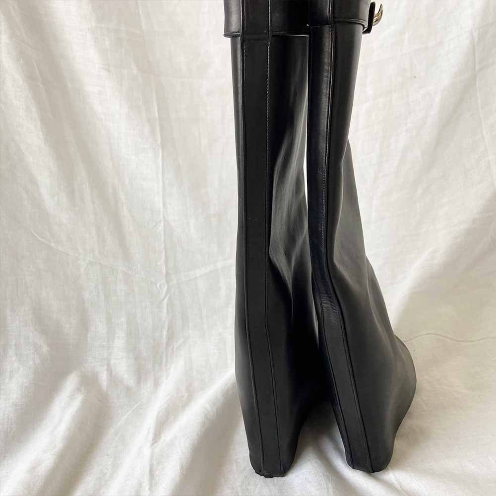 Givenchy Black Leather Shark Lock Wedge Knee High Boots, 37 - BOPF | Business of Preloved Fashion