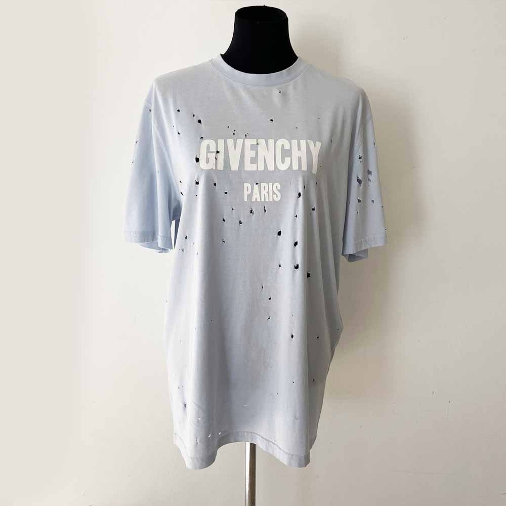 Givenchy Light Blue Distressed Logo T Shirt - BOPF | Business of Preloved Fashion