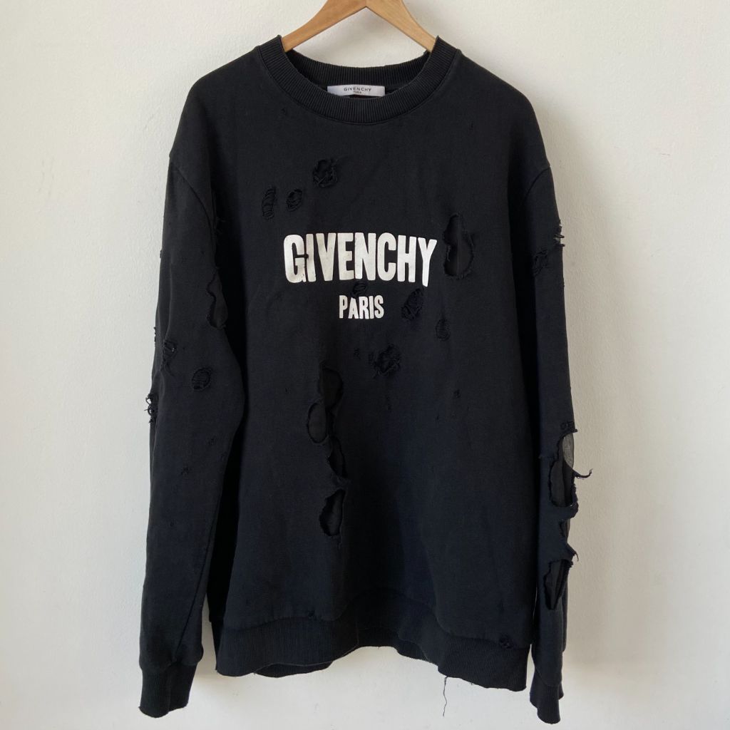 Givenchy Black Cotton Logo Printed Distressed Sweatshirt S Givenchy