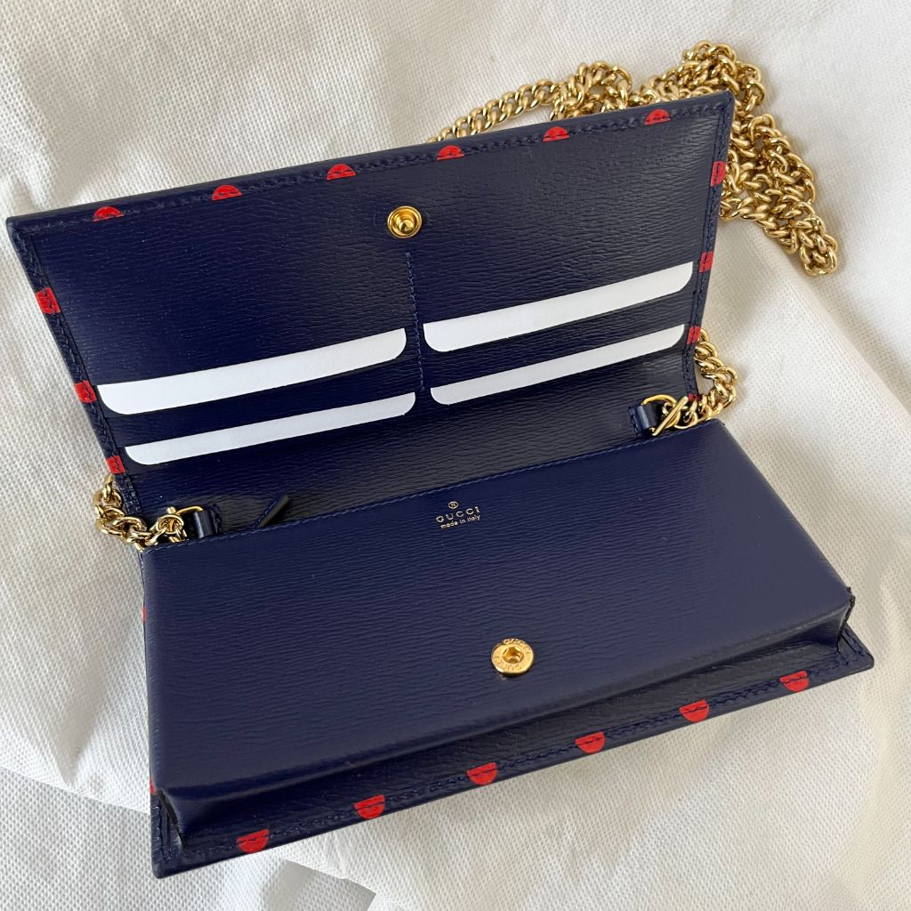 Gucci 1955 Horsebit Polka-Dot Leather Wallet on Chain - BOPF | Business of Preloved Fashion