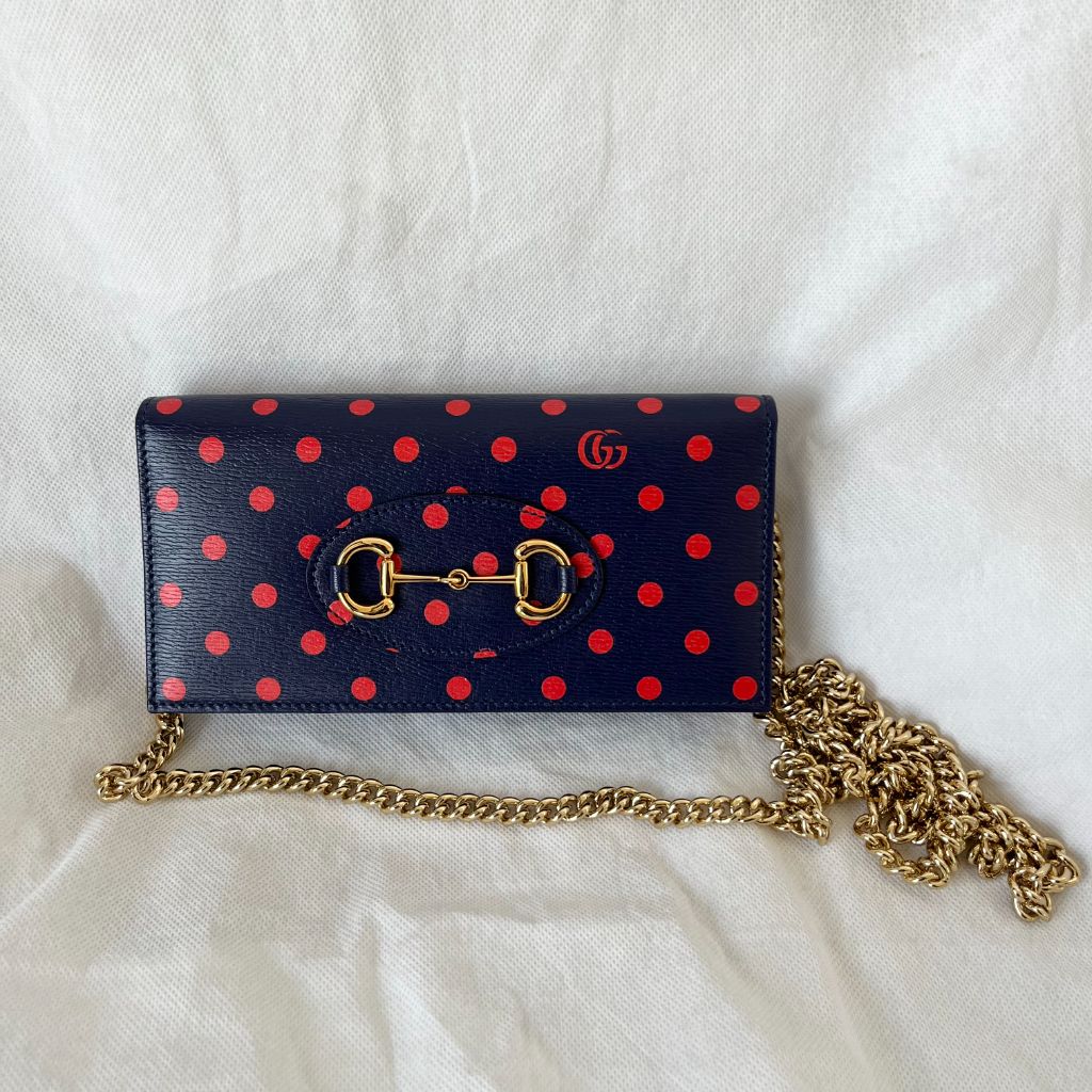 Gucci 1955 Horsebit Polka-Dot Leather Wallet on Chain - BOPF | Business of Preloved Fashion