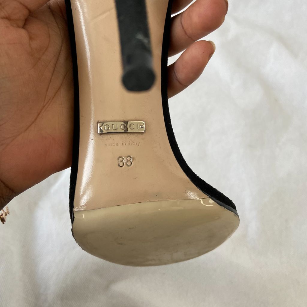 Louis Vuitton black strappy knot detail sandal heels, 38 - BOPF