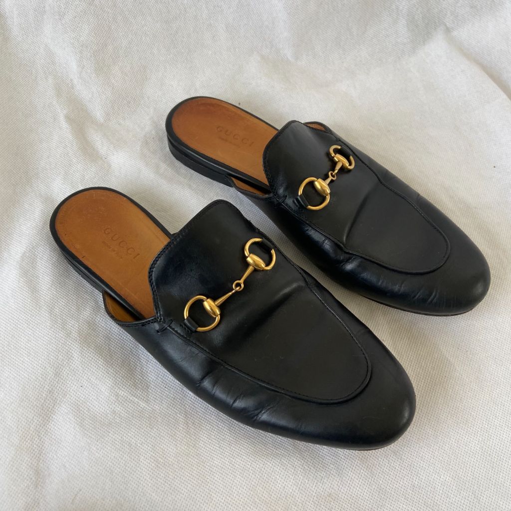Gucci black leather backless Princetown loafer, 37.5 - BOPF | Business of Preloved Fashion