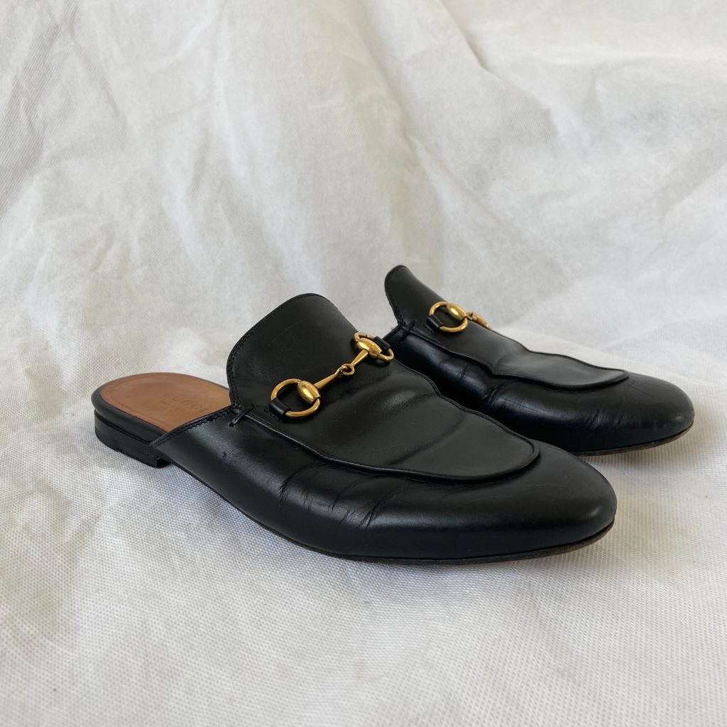 Gucci black leather backless Princetown loafer, 37.5 - BOPF | Business of Preloved Fashion