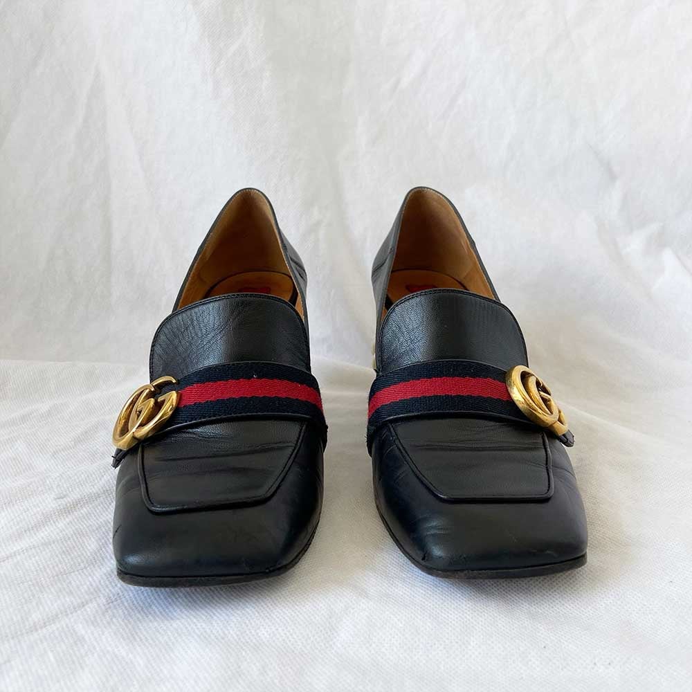 Gucci Peyton Heeled Loafers in Black Leather ref.494856 - Joli Closet