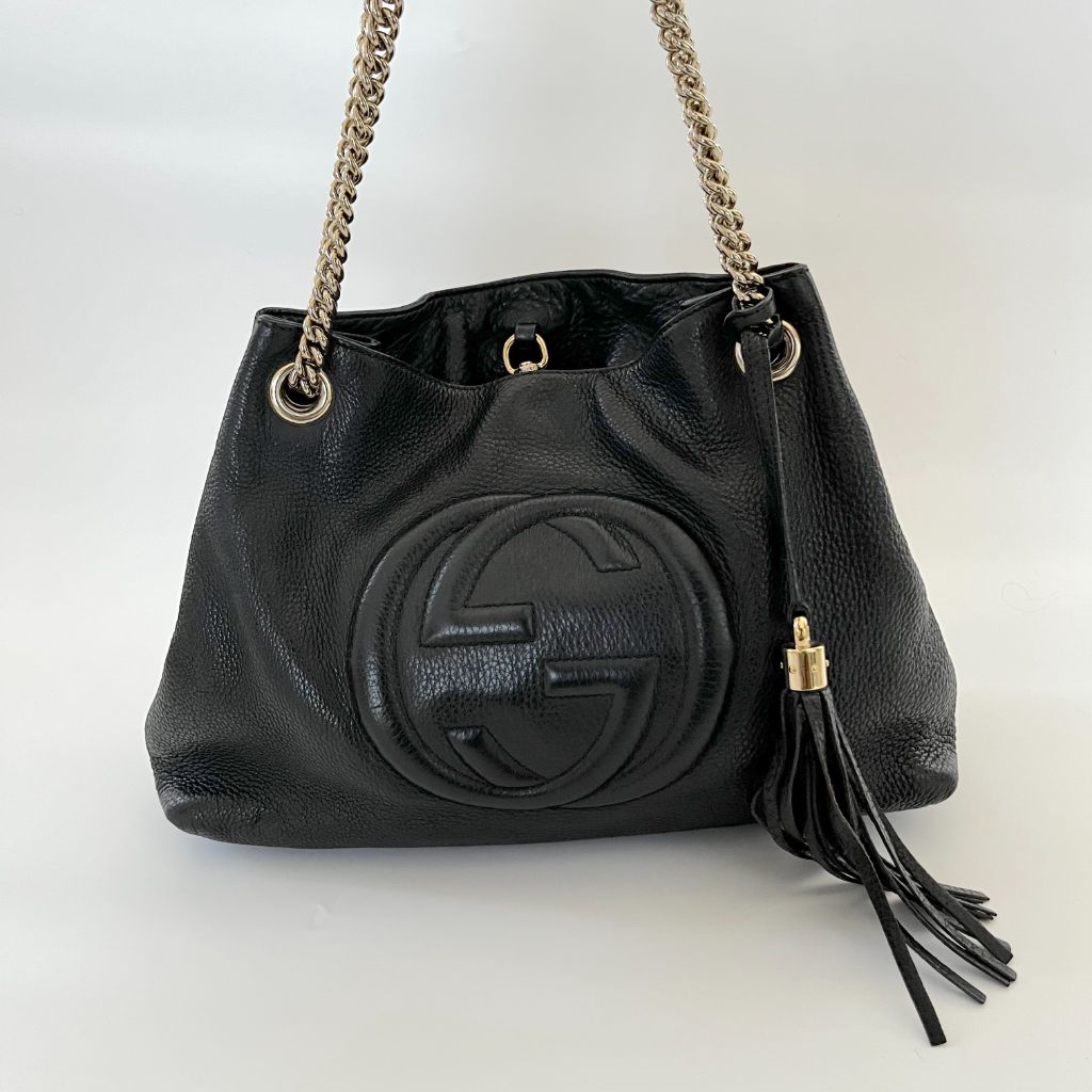 Gucci Black Pebbled Leather Medium Soho Chain Shoulder Bag - BOPF