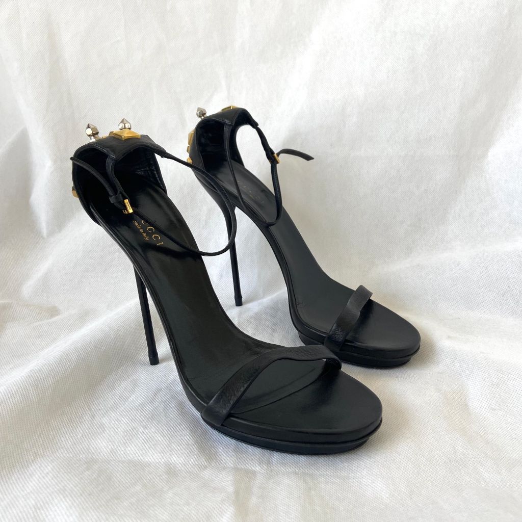 Gucci Black Studded Sandal Heels - BOPF | Business of Preloved Fashion
