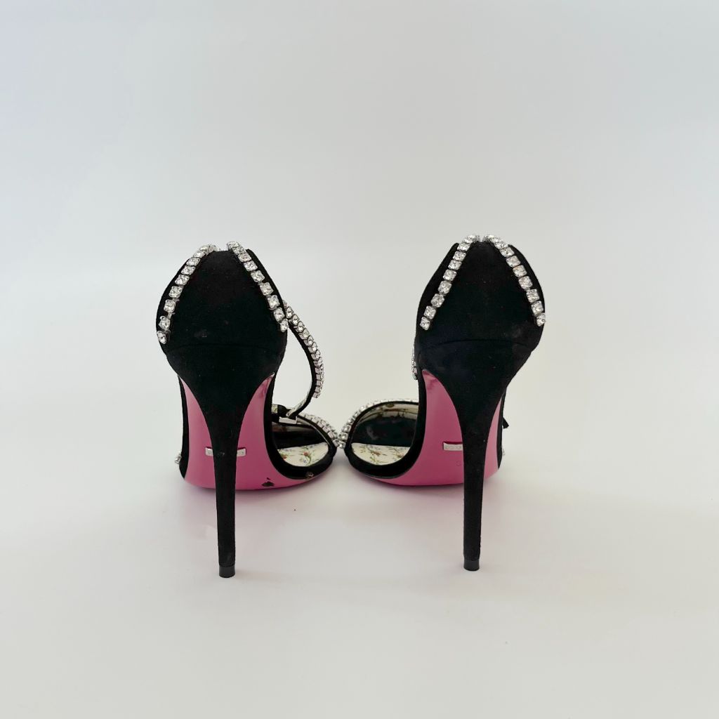 Gucci Black Suede Crystal Embellished Ankle Strap Sandals, 39 - BOPF | Business of Preloved Fashion