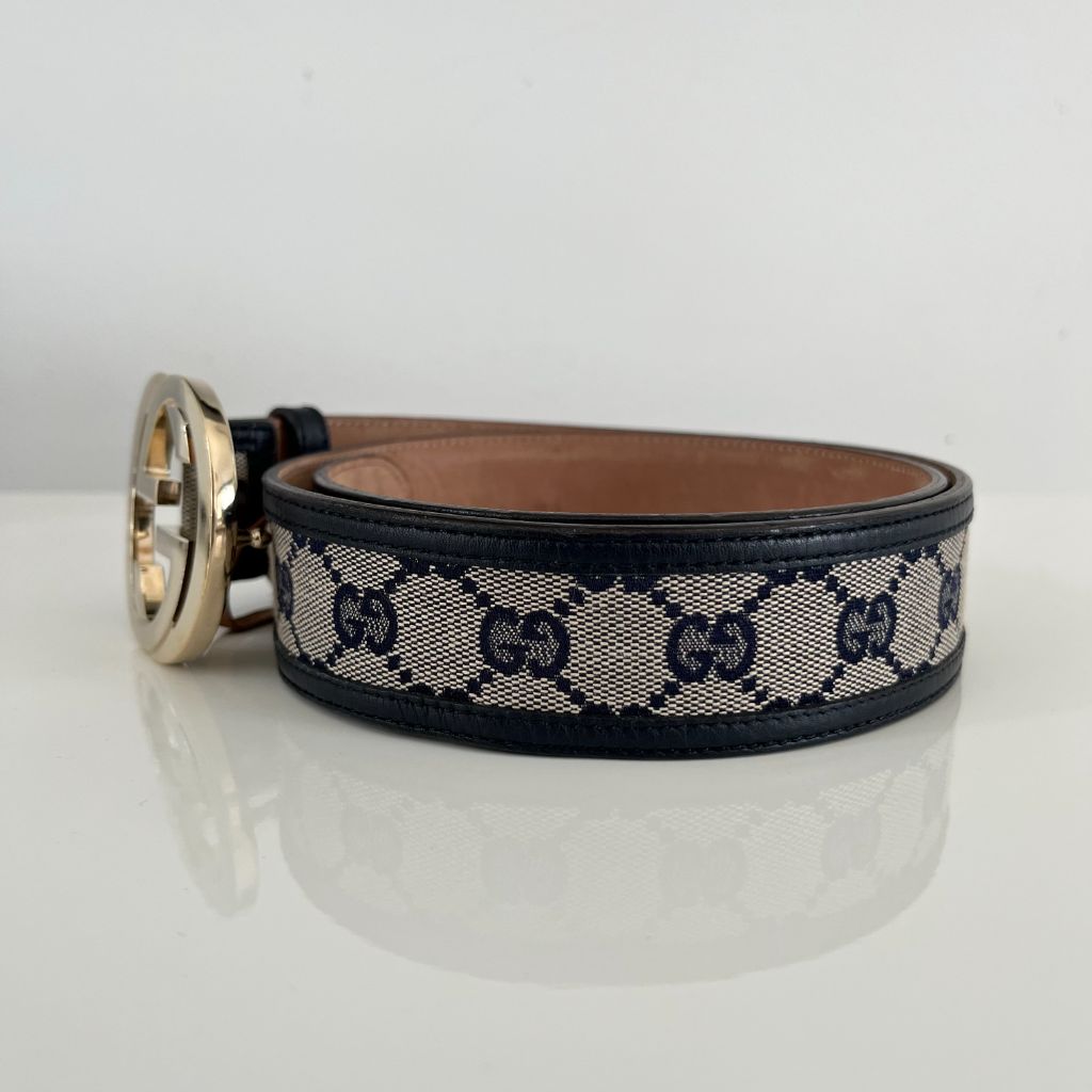 GG Supreme belt with G buckle in Black GG Canvas