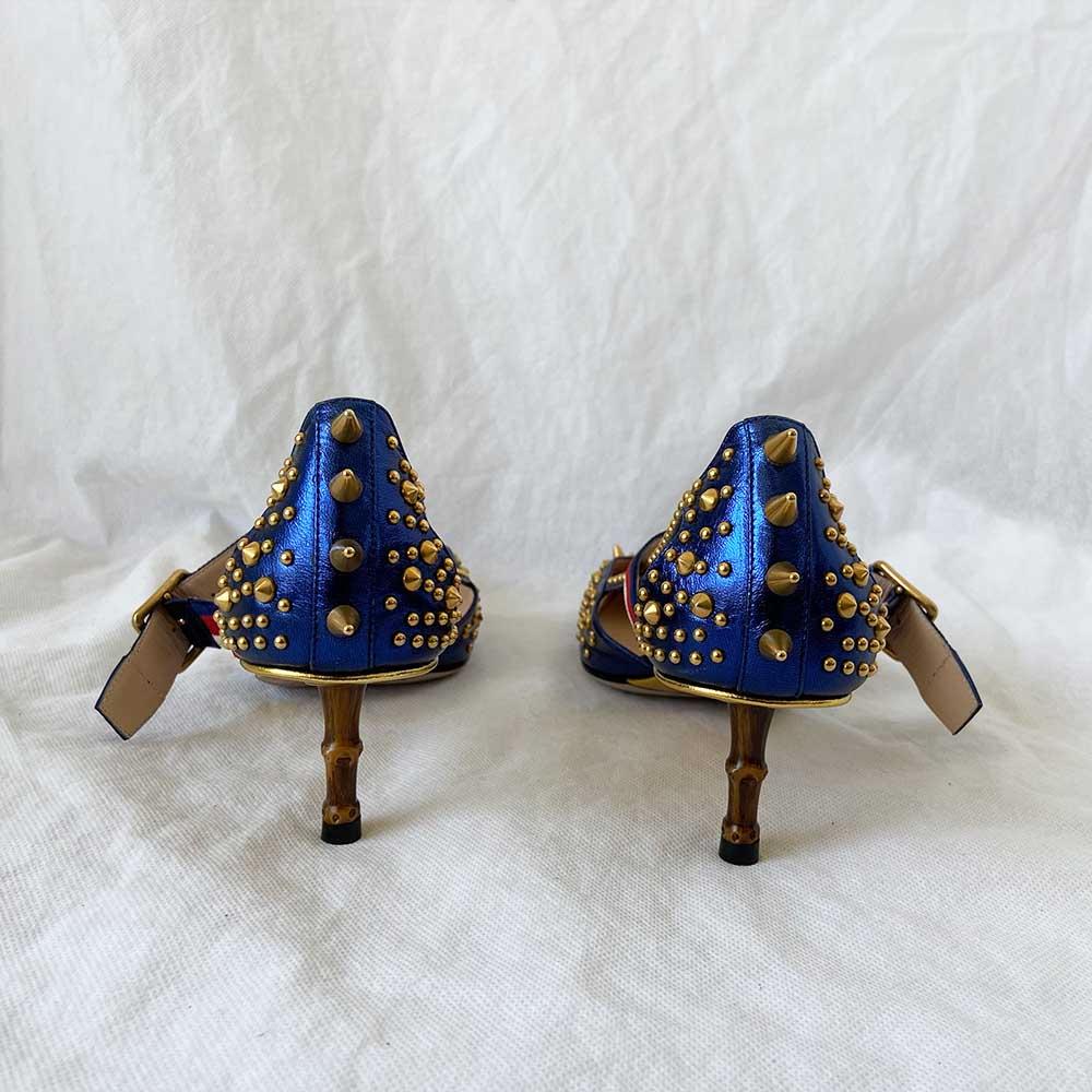 Gucci Blue Leather Unia Studded Buckle Strap Pointed Toe Pumps, 39 - BOPF | Business of Preloved Fashion