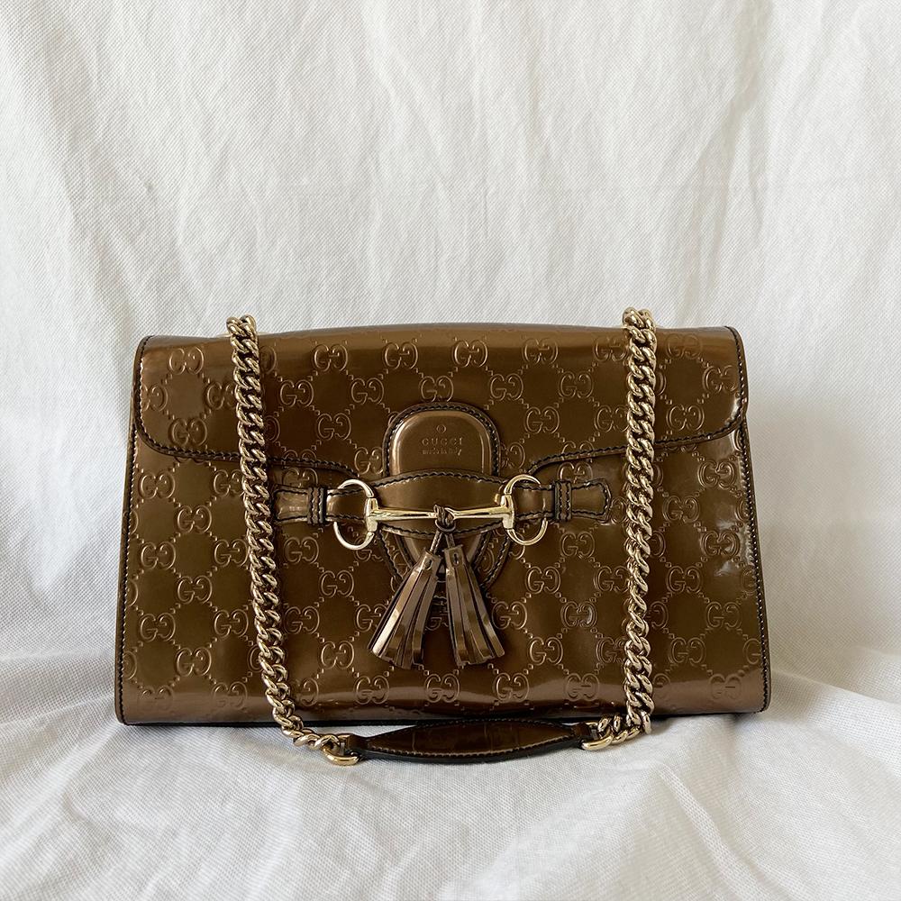 Gucci Emily Bronze Patent Leather Medium Bag - BOPF | Business of Preloved Fashion