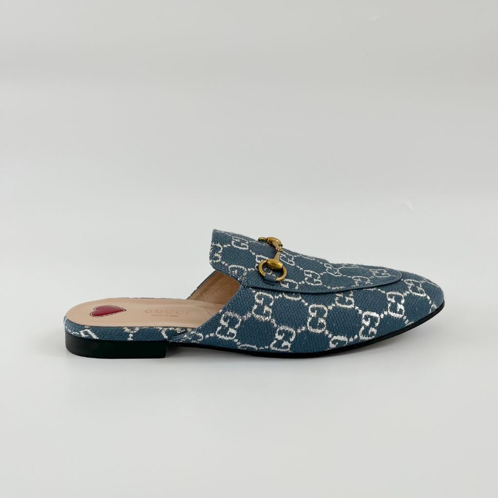 Gucci GG Denim White And Blue Princetown Mules, 39 - BOPF | Business of Preloved Fashion