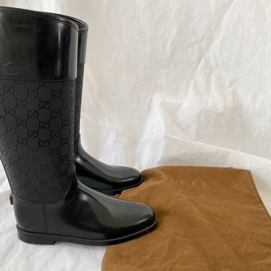 Gucci Guccissima Rain black knee high boots, 38 - BOPF | Business of Preloved Fashion