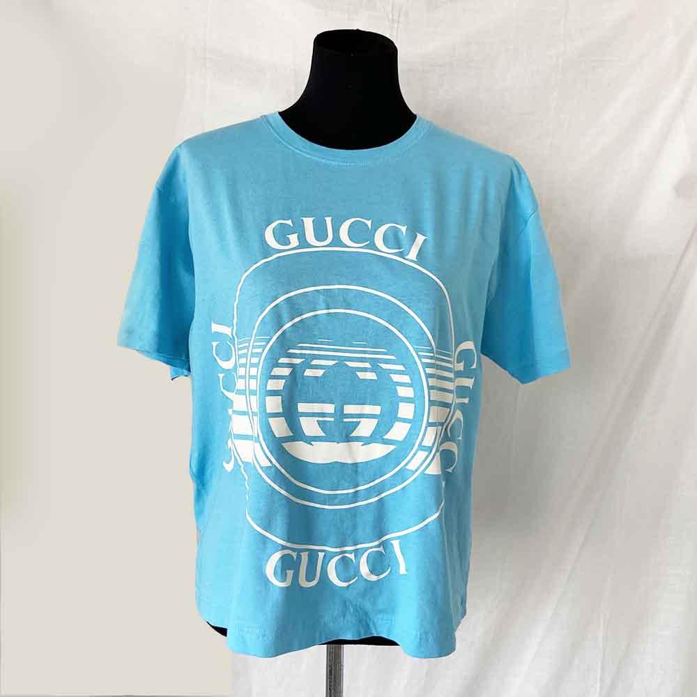 Gucci Light Blue Logo T Shirt - BOPF | Business of Preloved Fashion