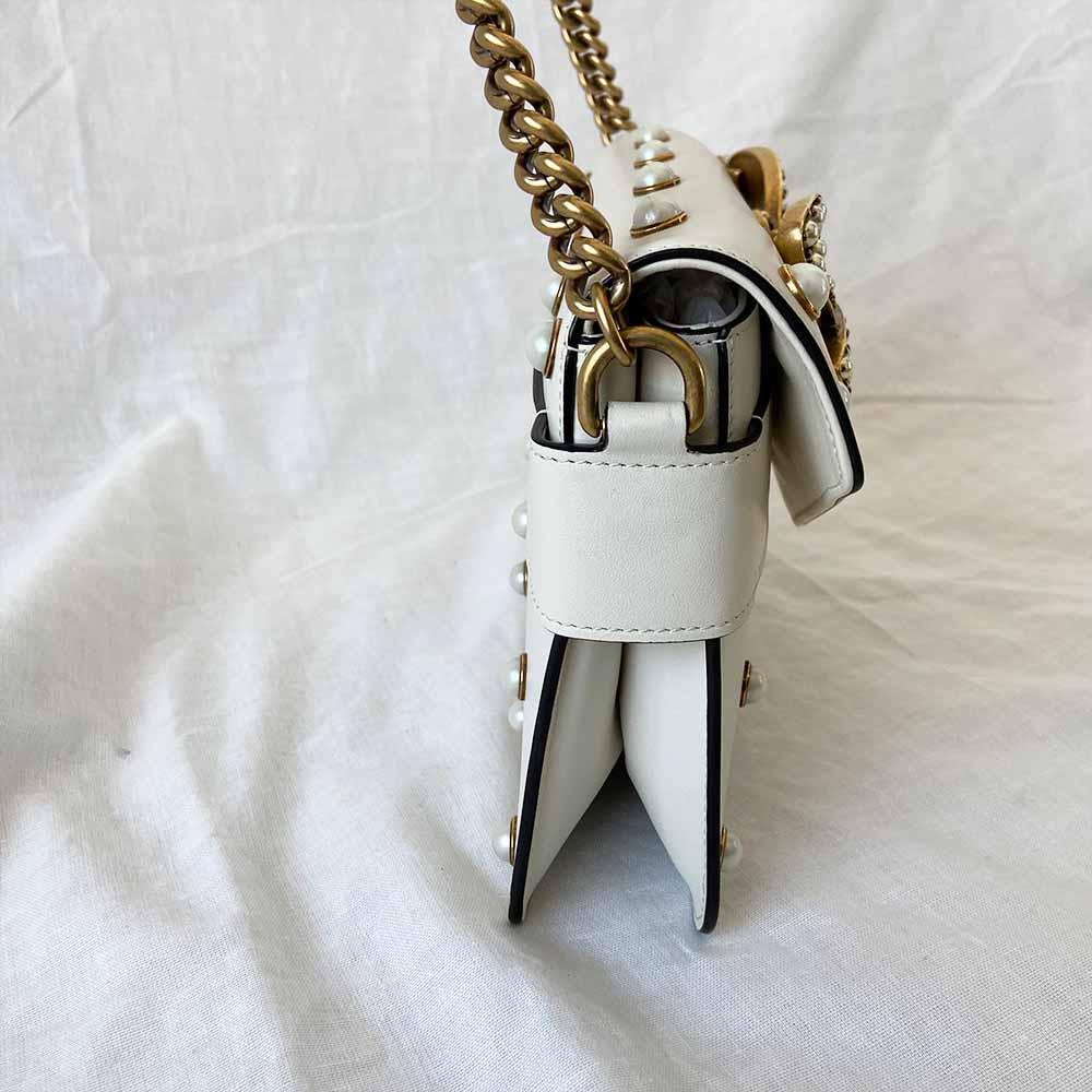 Gucci Off White Leather Broadway Pearly Bee Shoulder Bag - BOPF | Business of Preloved Fashion