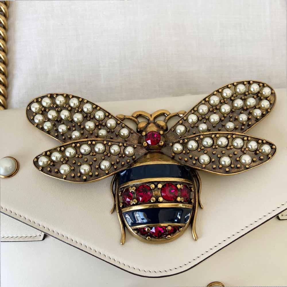 Gucci Off White Leather Broadway Pearly Bee Shoulder Bag - BOPF | Business of Preloved Fashion