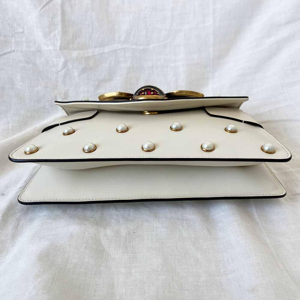 Gucci Off White Leather Broadway Pearly Bee Shoulder Bag - BOPF | Business of Preloved Fashion