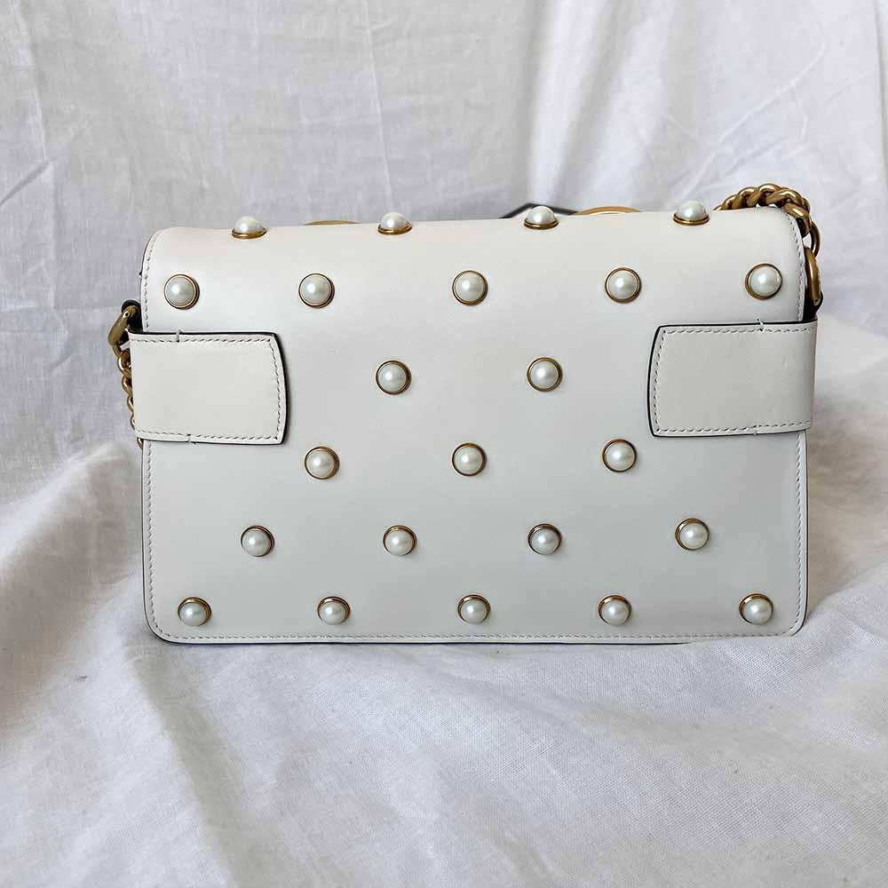 Gucci Off White Leather Broadway Pearly Bee Shoulder Bag - BOPF