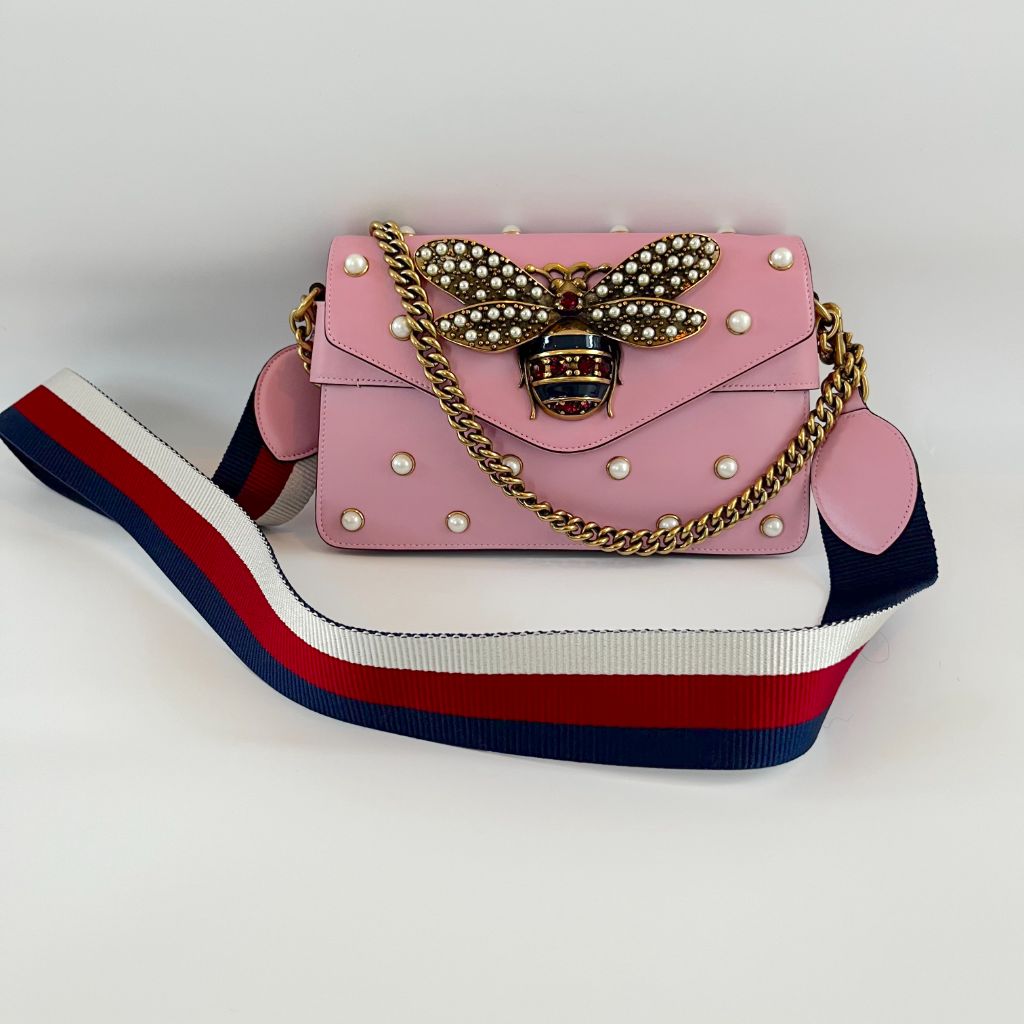 Gucci Pink Leather Broadway Pearly Bee Shoulder Bag - BOPF