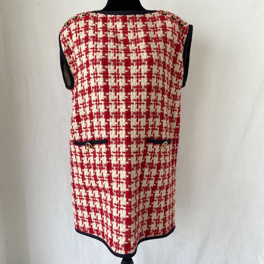 Gucci red and white tweed sleeveless dress with buttons along the shou -  BOPF