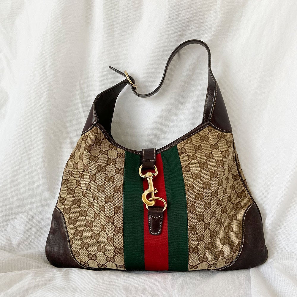 Gucci Web Jackie O Bouvier Hobo GG Canvas Bag