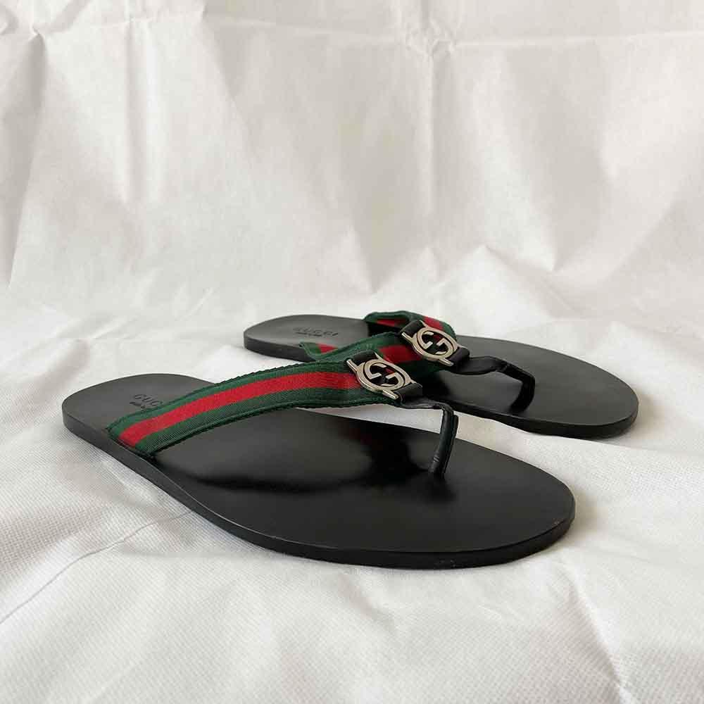 Men's Thong Sandal With Web In Green/Red Web