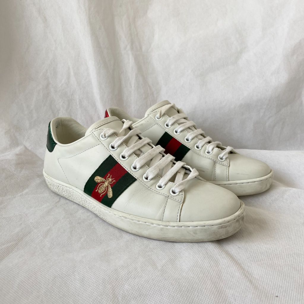 Gucci White Leather Ace Low-Top Sneakers, 37 - BOPF | Business of Preloved Fashion