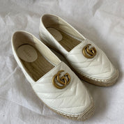 Gucci White Leather GG Marmont Espadrille Flats, 37.5 - BOPF | Business of Preloved Fashion