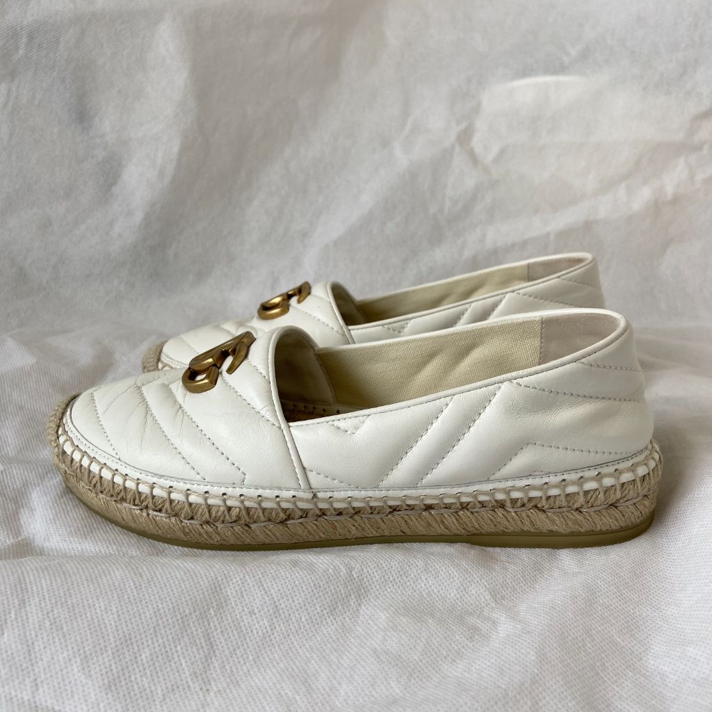 Gucci White Leather GG Marmont Espadrille Flats, 37.5 - BOPF | Business of Preloved Fashion