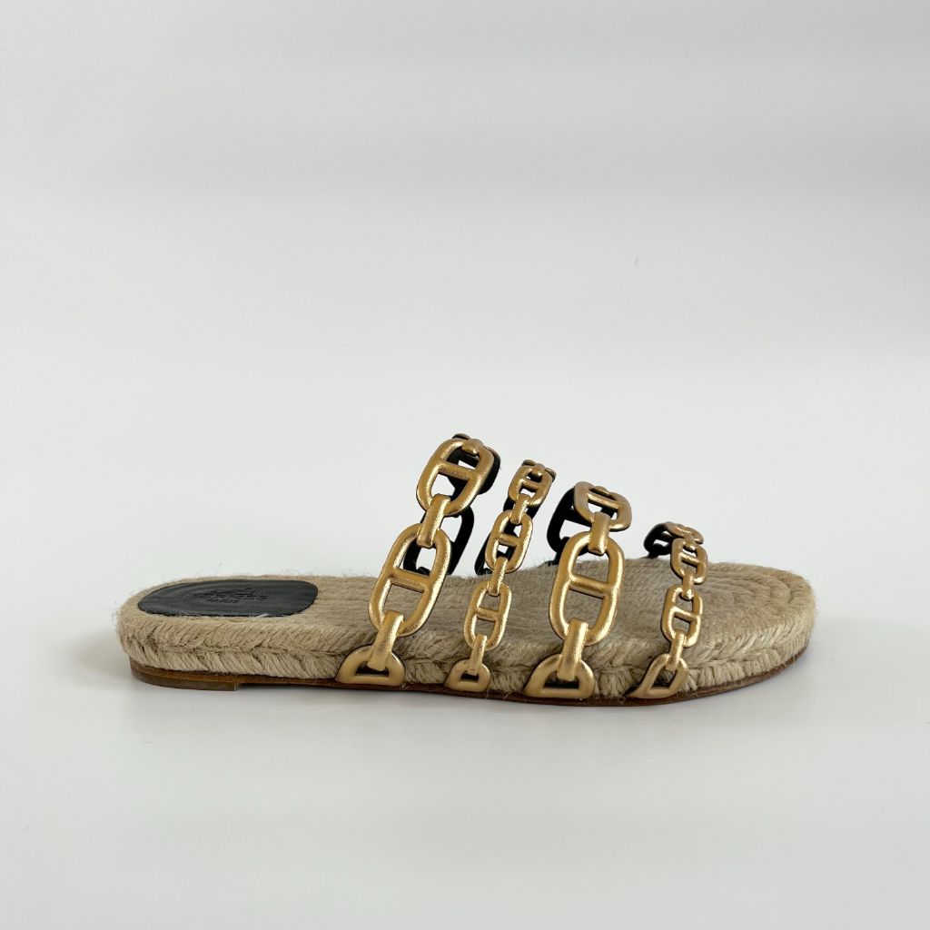 Hermes Ancone Metallic Gold Espadrilles, 37 - BOPF | Business of Preloved Fashion