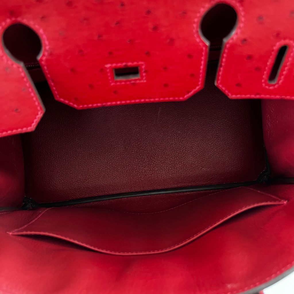 Hermes Rouge Red Ostrich Leather Palladium Hardware Birkin 30 Bag
