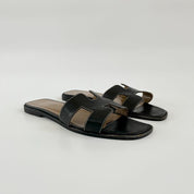 Hermes Black Leather Oran Flat Sandals, 39.5 - BOPF | Business of Preloved Fashion
