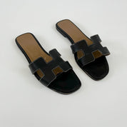 Hermes Black Leather Oran Flat Sandals, 39.5 - BOPF | Business of Preloved Fashion
