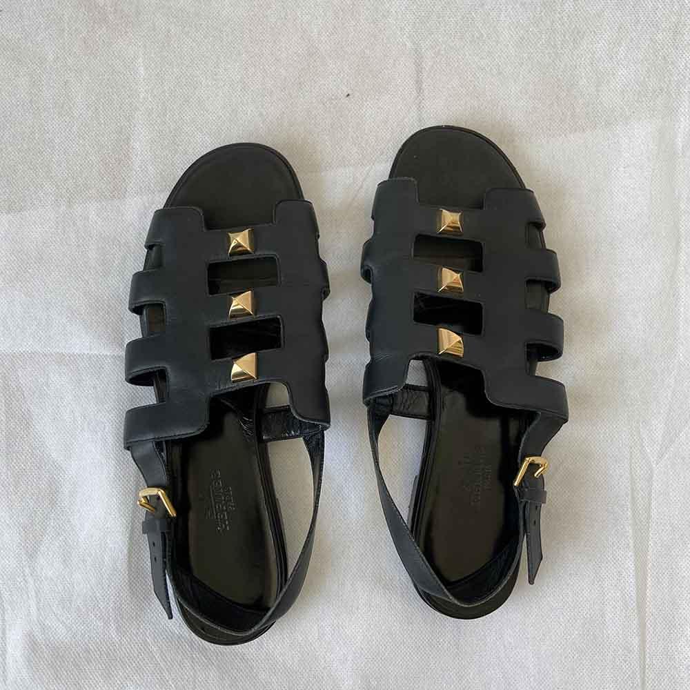 Hermes Black Leather Sandal with Rockstud, 38 - BOPF | Business of Preloved Fashion