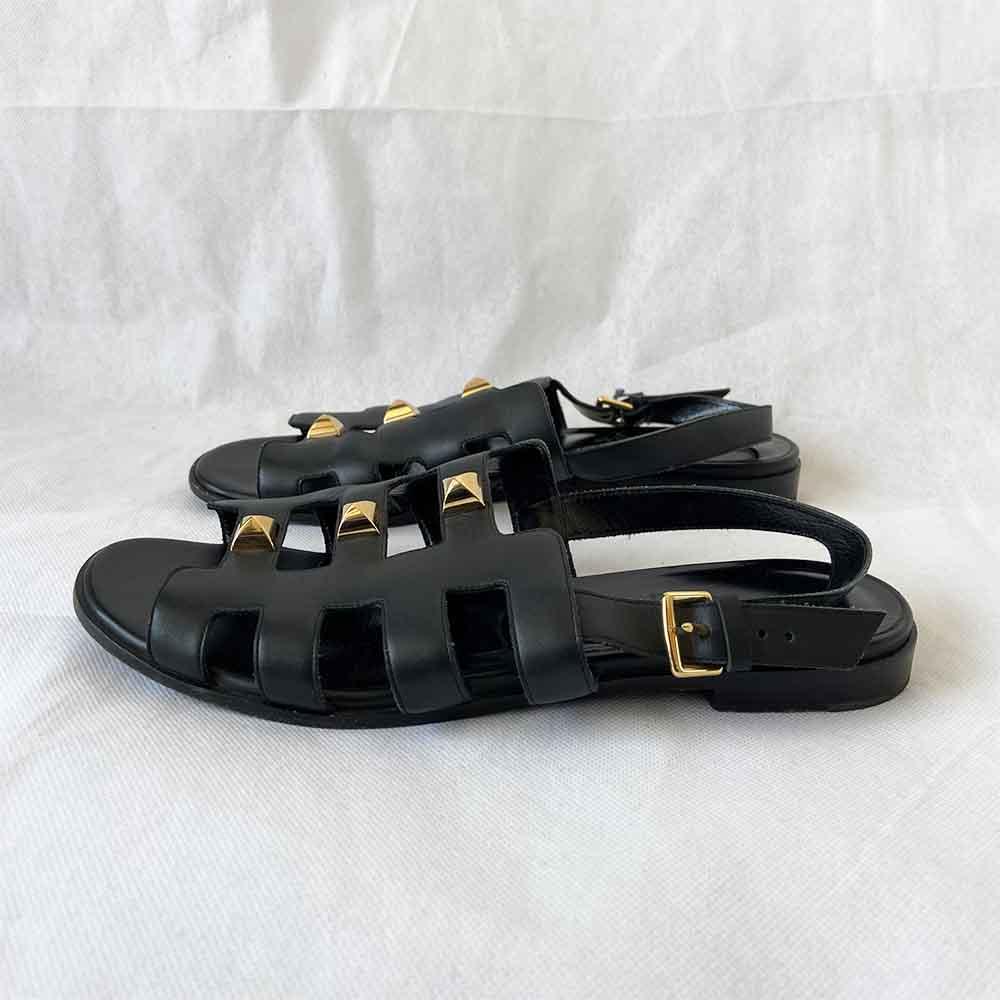 Hermes Black Leather Sandal with Rockstud, 38 - BOPF | Business of Preloved Fashion