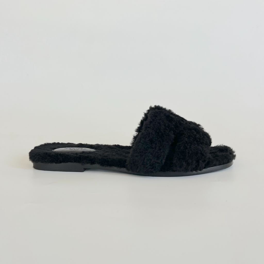 Hermes black shearling oran sandals - BOPF | Business of Preloved Fashion