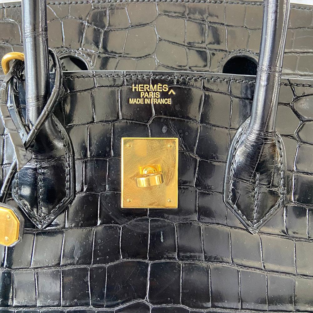 Hermes Birkin 35 Black Porosus Crocodile with Gold Hardware – Mightychic
