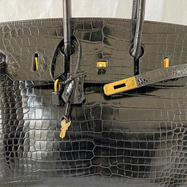 Hermès Black Shiny Porosus Crocodile Leather Gold Hardware Birkin 35 Bag - BOPF | Business of Preloved Fashion
