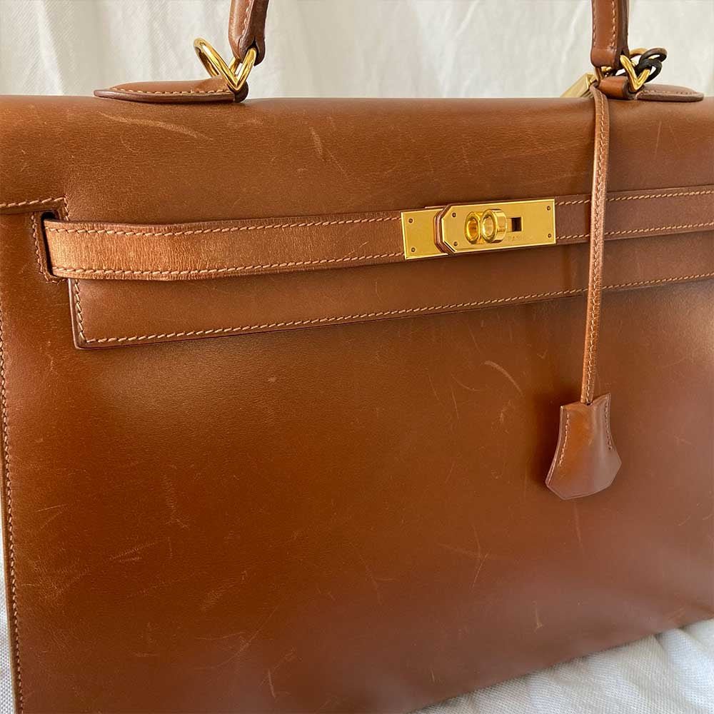 Hermes Kelly Handbag Brique Box Calf with Gold Hardware 28