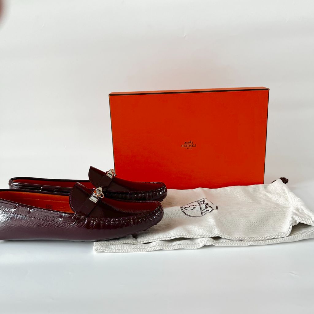 Hermès Burgundy Patent Leather Irving Slip On Loafers, 41 - BOPF | Business of Preloved Fashion