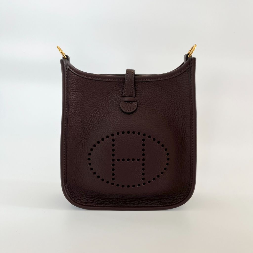 Hermès Chocolate Clemence Leather Evelyn TPM bag - BOPF | Business of Preloved Fashion