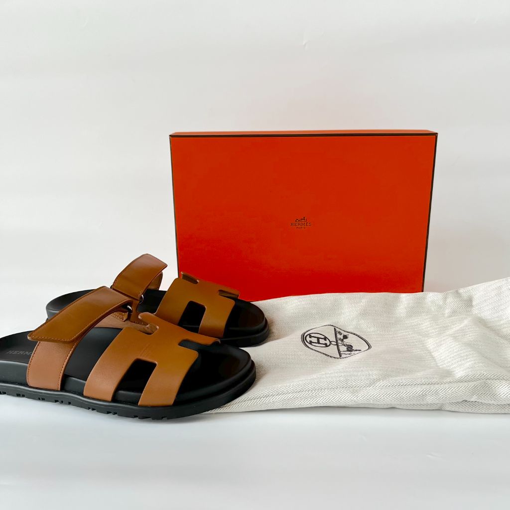 Hermès Chypre black and caramel leather sandals, 37 - BOPF | Business of Preloved Fashion