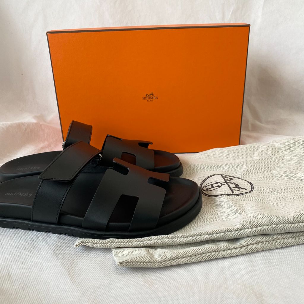 Hermes Chypre black leather sandals , 39 - BOPF | Business of Preloved Fashion