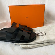 Hermes Chypre black leather sandals , 39 - BOPF | Business of Preloved Fashion